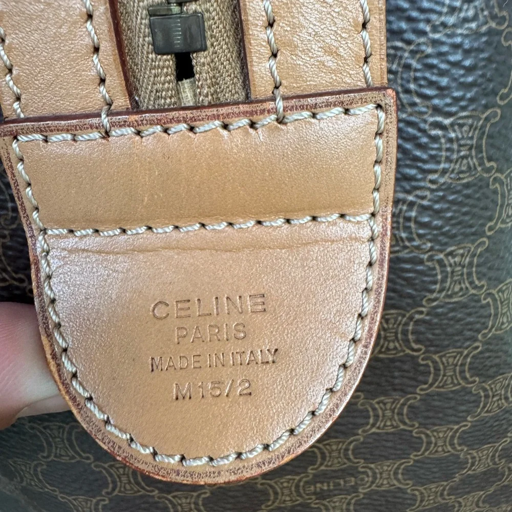 Celine Brown and Tan Coated Canvas Travel Satchel
